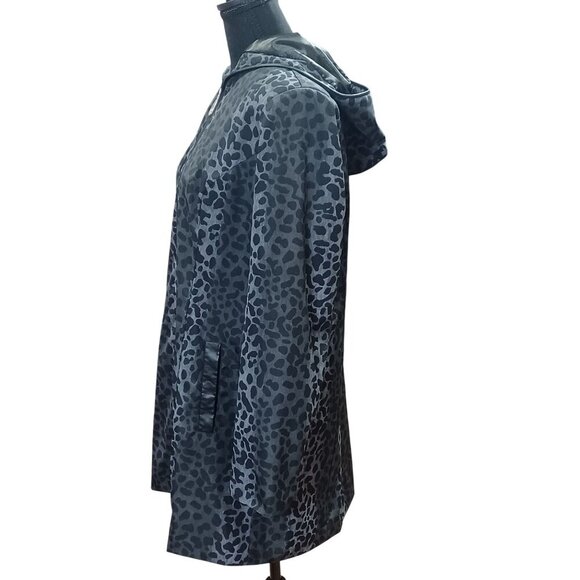 Dennis Basso Womens Leopard Print Hooded Jacket M Black Polyester 35" From Top - Picture 7 of 8